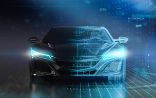 Futuristic sports car wireframe intersection with custom LED lights (3D Illustration)
